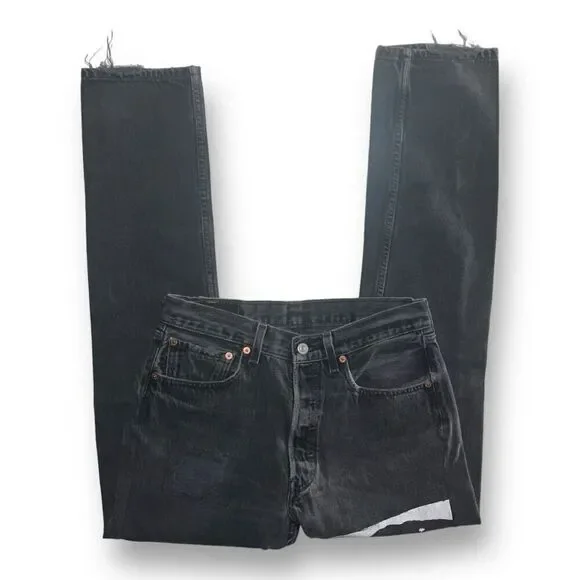 🔥🖤 Levi’s 501 Original Black Jeans Men’s 31x32 – Distressed 🧷 Graphic Print 👖